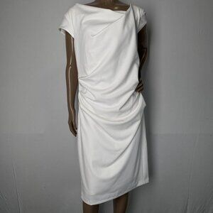 White House Black Market Cap Sleeve Draped Midi Dress • Size 14 • Ecru White